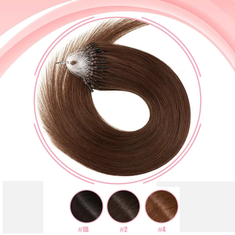 Mittelbraune, glatte Micro-Loop-Haarverlängerung mit Stockspitze, weich und seidig, 50 g, 40,6–66 cm, für Frauen, Farbe 4 2_voghion.com