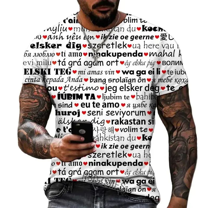 T-shirt da uomo Clover con stampa 3D di carte da gioco, alla moda, casual, con lettere inglesi, a maniche corte_voghion.com