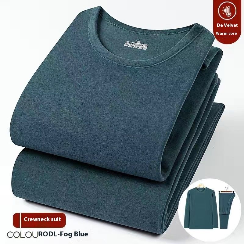 【 De Rong Warmth 】 Men's round neck underwear set winter, anti cold clothes, autumn pants for middle-aged and elderly,_voghion.com
