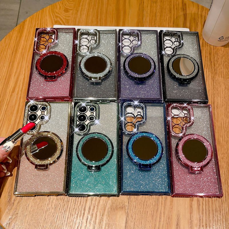 Phone Case & Covers Suitable For Samsung S25ultra Mobile Phone Case Glitter Mirror Magnetic Bracket S23 Electroplated Rhinestone Protective Cover S22+_voghion.com