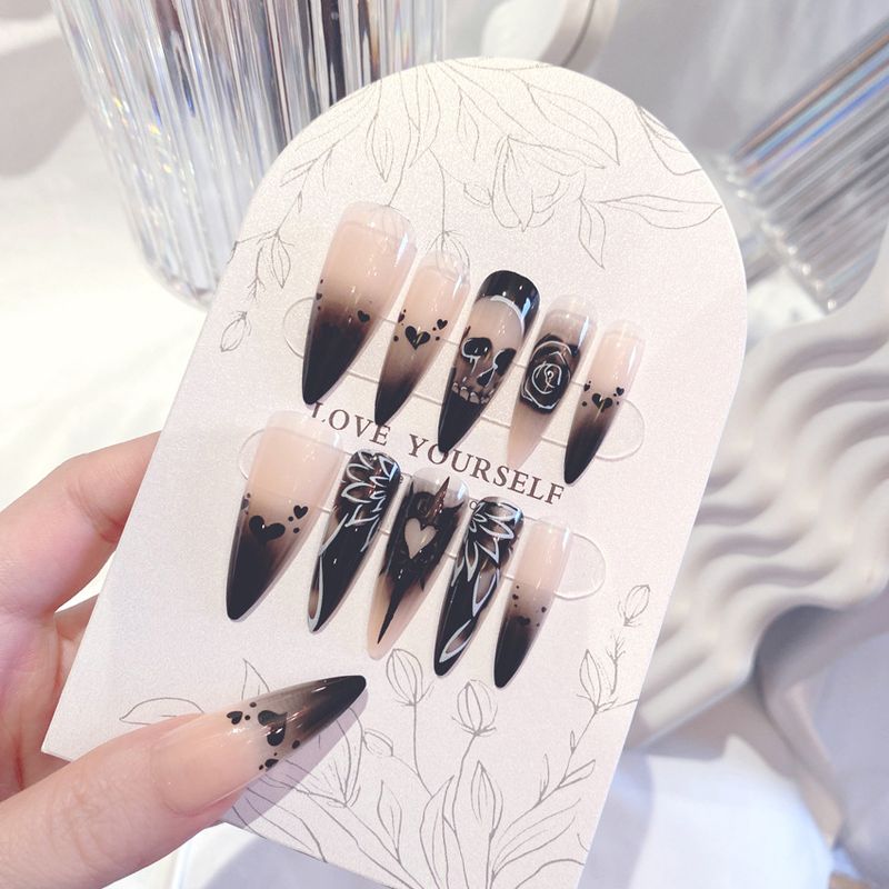 Halloween Scheletro Notte Rosa Falso Scuro Punk Moda Indossando Unghie Patch Finito B68_voghion.com