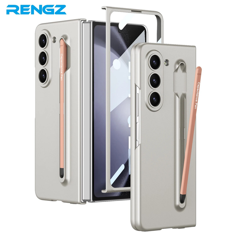 RENGZ Slot Stylus Pen Samsung Galaxy Fold 5 5G Case Ultradun Met Glazen Screen Protector Cover Voor Z Fold5_voghion.com