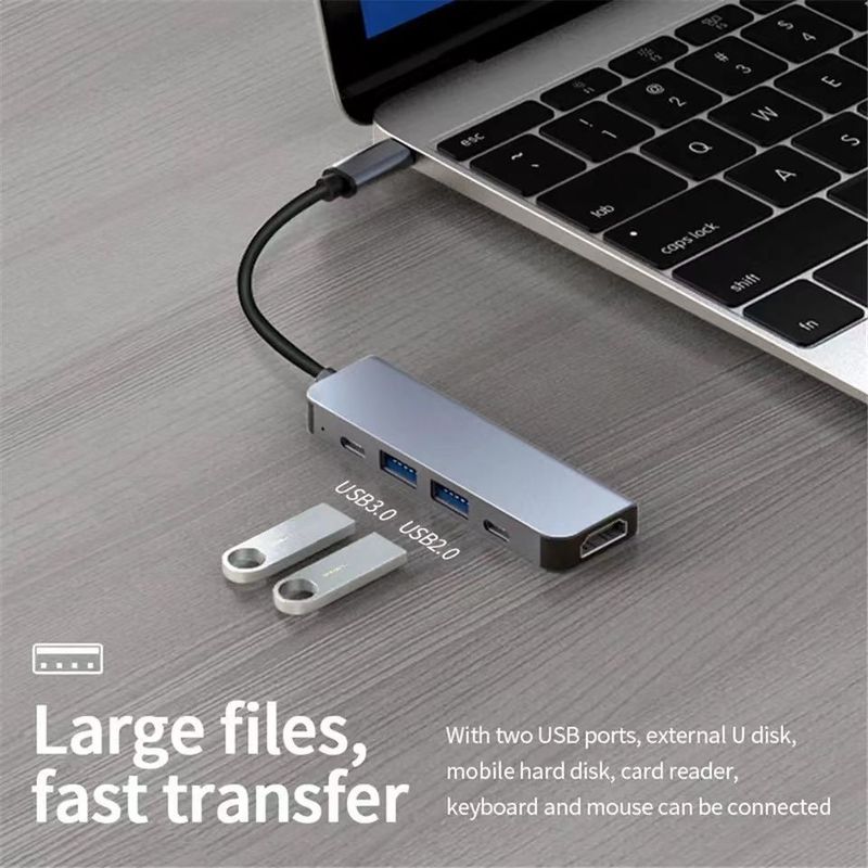 Cep Telefonları, Bilgisayarlar, Dizüstü Bilgisayarlar için Type-C Yerleştirme İstasyonu - HDMI, 5'i 1 Arada USB 3.0 Bölünmüş Ekran Monitör Hub'ı_voghion.com