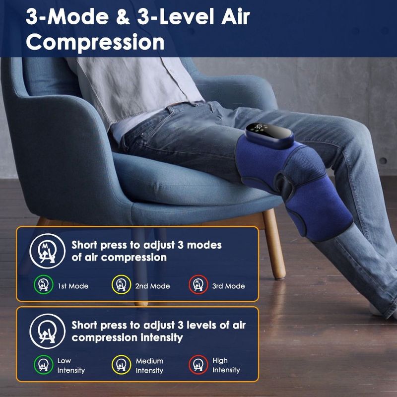 Riscaldamento C a 3 livelli con massaggiatore, 3 modalità di riscaldamento, tutore ad aria calda, cuscinetto a 3 livelli, fascia per ginocchio senza fili, fascia vibrante elettrica, ginocchio a 5 livelli_voghion.com