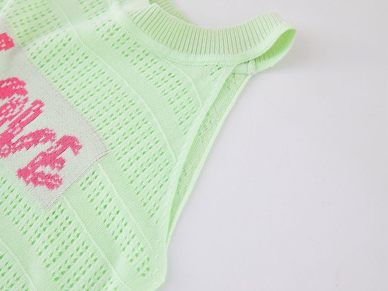 Gilet en maille respirante pour filles et mères, haut sans manches en tricot doux pour tout-petits et enfants (90-140 cm) - Vêtements d'été pour bébés en blanc, rose, jaune et vert._voghion.com