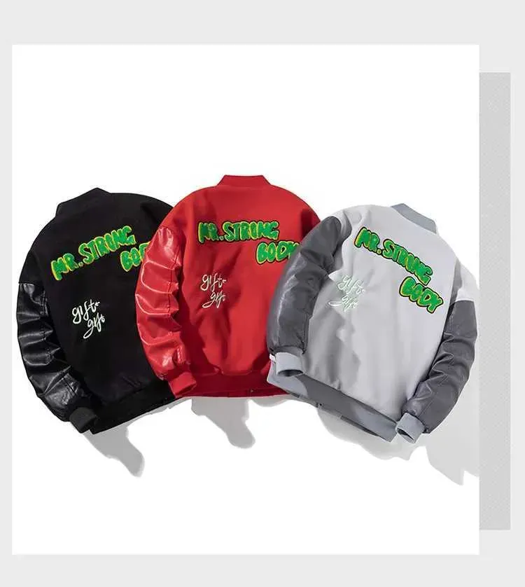 Vestes en cuir, vestes rouges : veste de baseball tendance, vestes d'hiver en fourrure pour hommes - Parka chaude boutonnée style universitaire_voghion.com