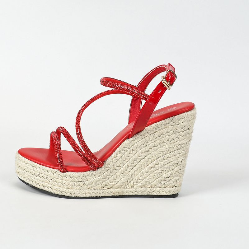 Women's summer sexy straw woven rope simple hate sky high wedge heel waterproof car model rhine-diamond shoes_voghion.com