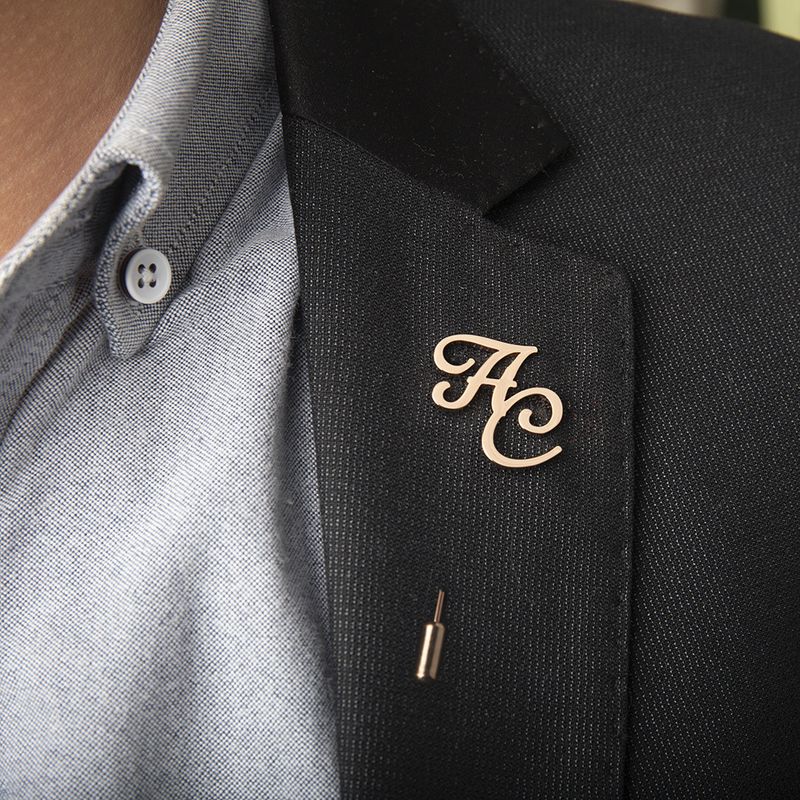 Personalized Men's Suit Double Letter Lapel Stainless Steel Initial Pin Groom Wedding Accessories_voghion.com
