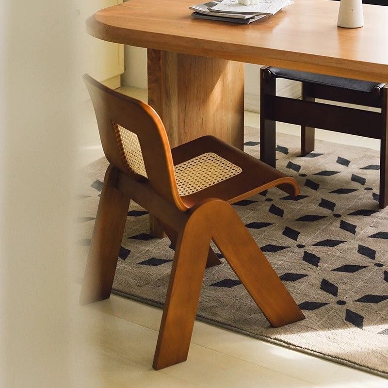 Designer Vintage Solid Wood Light Luxury Rattan Bedroom Creative French Backrest Dining Chair Nordic Style Simple_voghion.com