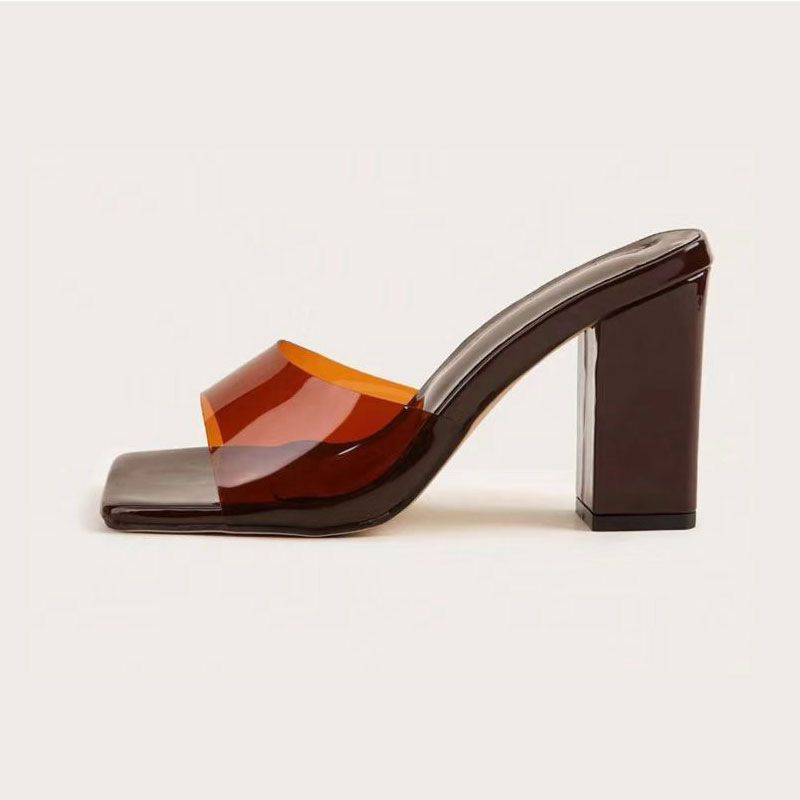 Square Head One Line High Heels Slipper Woman_voghion.com