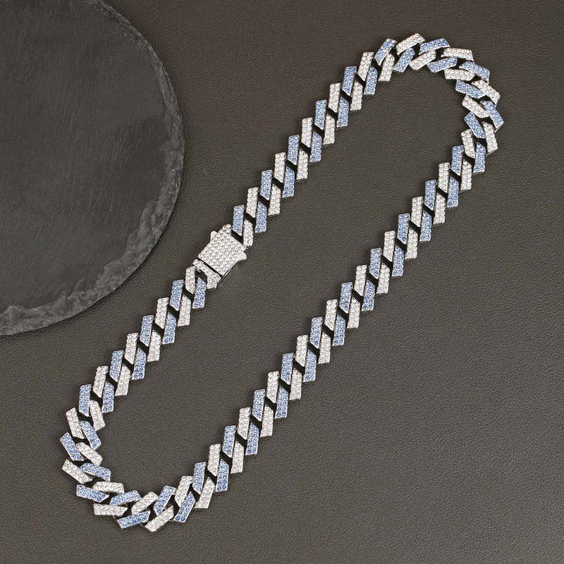 Collana con catena cubana intarsiata con diamanti blu bicolore da uomo, design unico, bracciale hip-hop alla moda_voghion.com