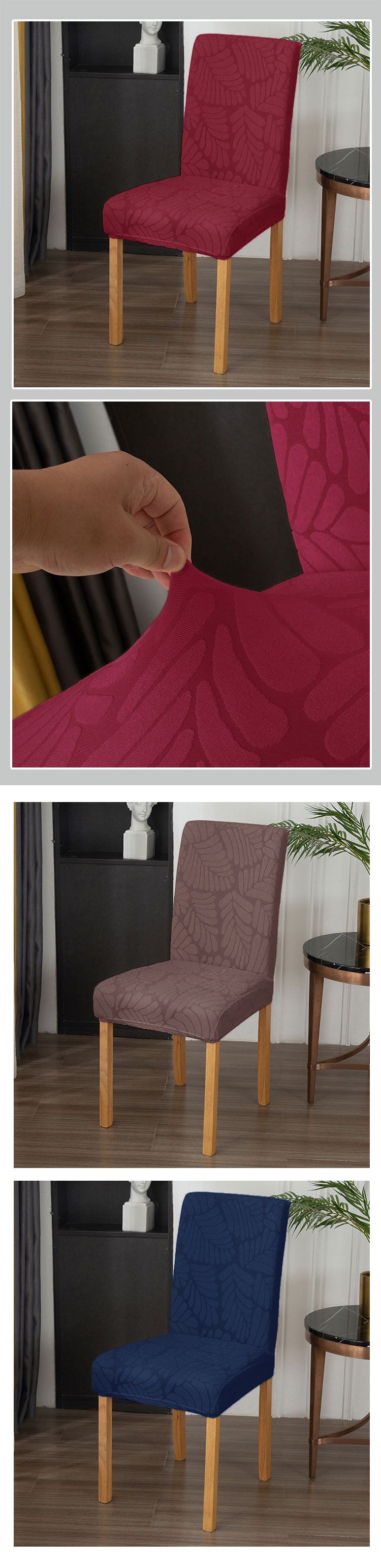 Leaf Jacquard Elastic Chair Covers - Full Back Dining Chair Slipcovers, Stretch Fit & All-Season Use_voghion.com