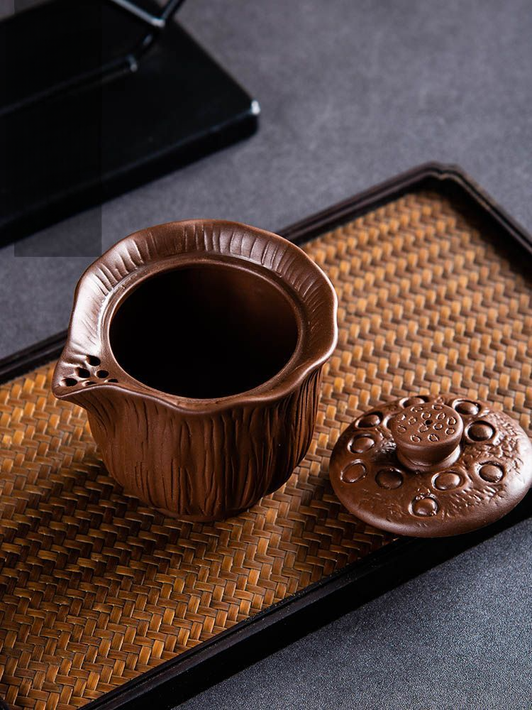 Authentisches Gaiwan-Set aus Keramik für eine Person, mit Verbrühungsschutz, tragbar, neue Mini-Teekanne aus violettem Ton, Hand-Teebereiter_voghion.com