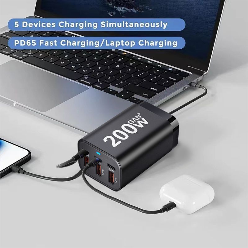 USB C 200W 6-Port Charging Fast Gan Charger Power Adapter For IPhone 14/13/12 Series, Samsung Galaxy S23/S22/S21_voghion.com