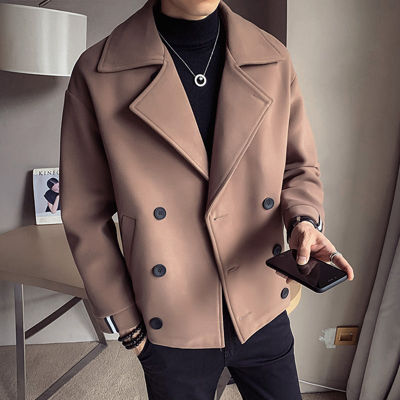 CT Tredy Brad Autum Witer New Me's Short Trech Korea Style British Casual Iteret Celebrity Warm Woole Coat For_voghion.com