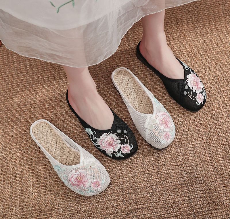 Solette in rete di lino, pantofole piatte ricamate, scarpe da donna 2025, sandali_voghion.com