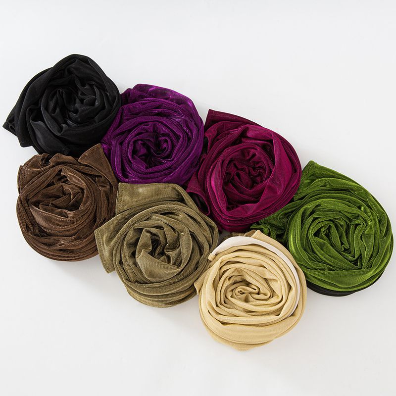 Kledingaccessoires Hoogwaardige heldere zijden lange sjaal Etnische sjaal Polyester moslim ademende vrouwelijke hoofddoek Zoomsjaal_voghion.com