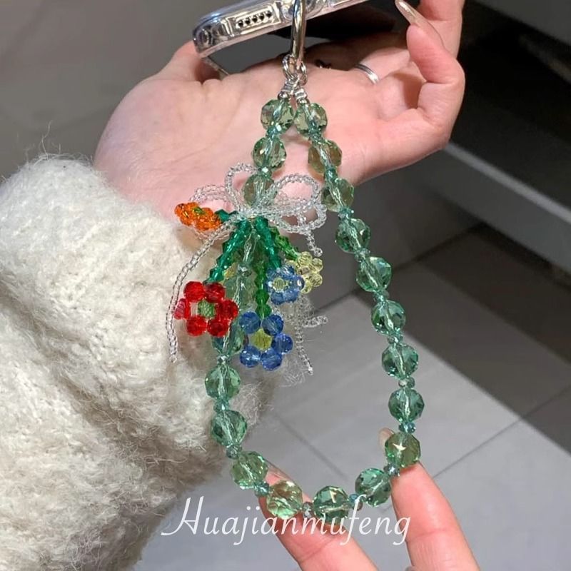 Vroege lente gekleurde bloemen kralen mobiele telefoon ketting lanyard sleutelhanger hanger camera hanger verse_voghion.com