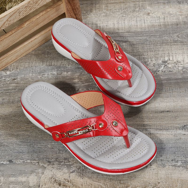 Strandsandalen mit Metallschnalle, Damen-Keilabsatz, modische, lässige Damen-Sandalen_voghion.com