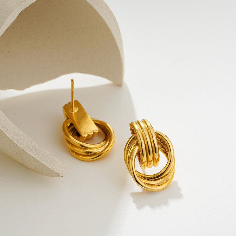 Set di gioielli da donna, alla moda, con orecchini coordinati in oro e argento irregolari, tridimensionali, a doppio anello, semplici orecchini a spirale._voghion.com