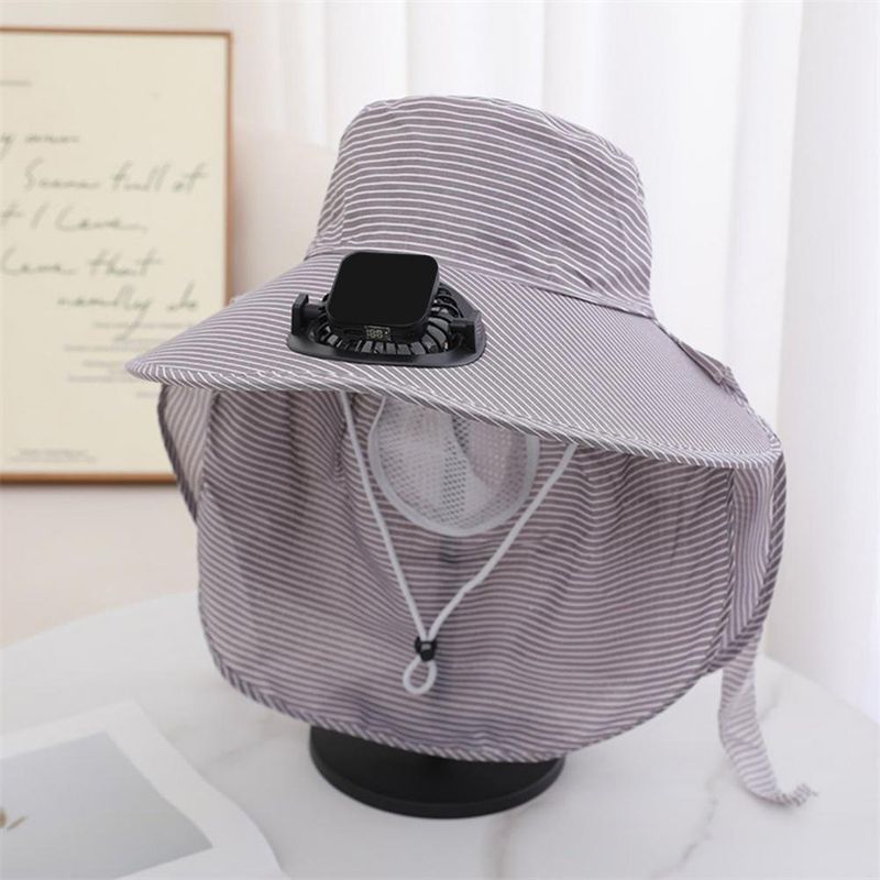 RYYD Gestreepte Bucket Hat - Ingebouwde ventilator|UV 50+|Nekflap_voghion.com