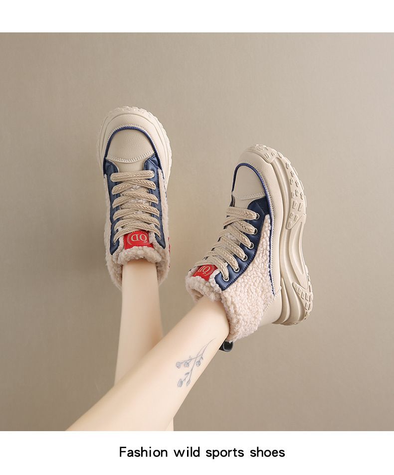 Sneakers invernali con plateau da donna - Scarpe alte foderate in pelliccia sintetica con suola spessa per calore e altezza, stivali casual alla moda per l'uso quotidiano_voghion.com
