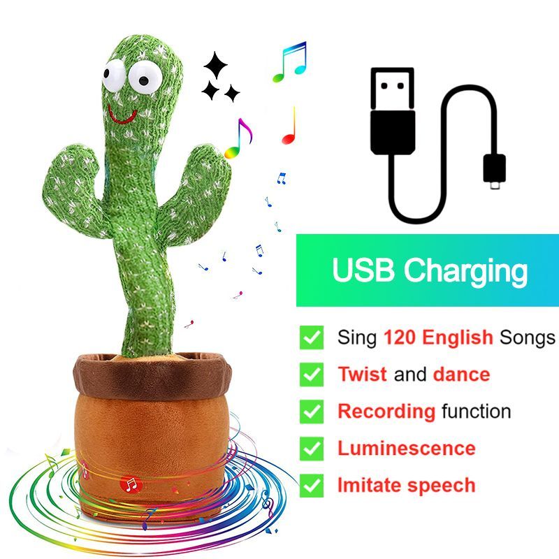 Bluetooth Dancing Cactus 60/120 Songs Speaker Talking Usb Chargeable Voice Repeat Plush Cactus Toy Dance Stuffed Toy Baby Girls_voghion.com