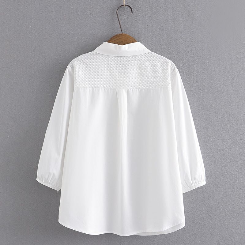 Camicia da donna con cuciture a quadri a bolle maniche a tre quarti di grandi dimensioni femminile 200 libbre camicia estiva di nicchia grasso cardigan con personalità MM _voghion.com