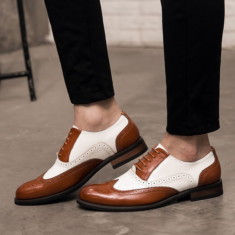 Nuove scarpe brogue in pelle color-block in stile coreano, invernali, casual, di grandi dimensioni, con rialzo in altezza, a punta, da uomo, formali_voghion.com