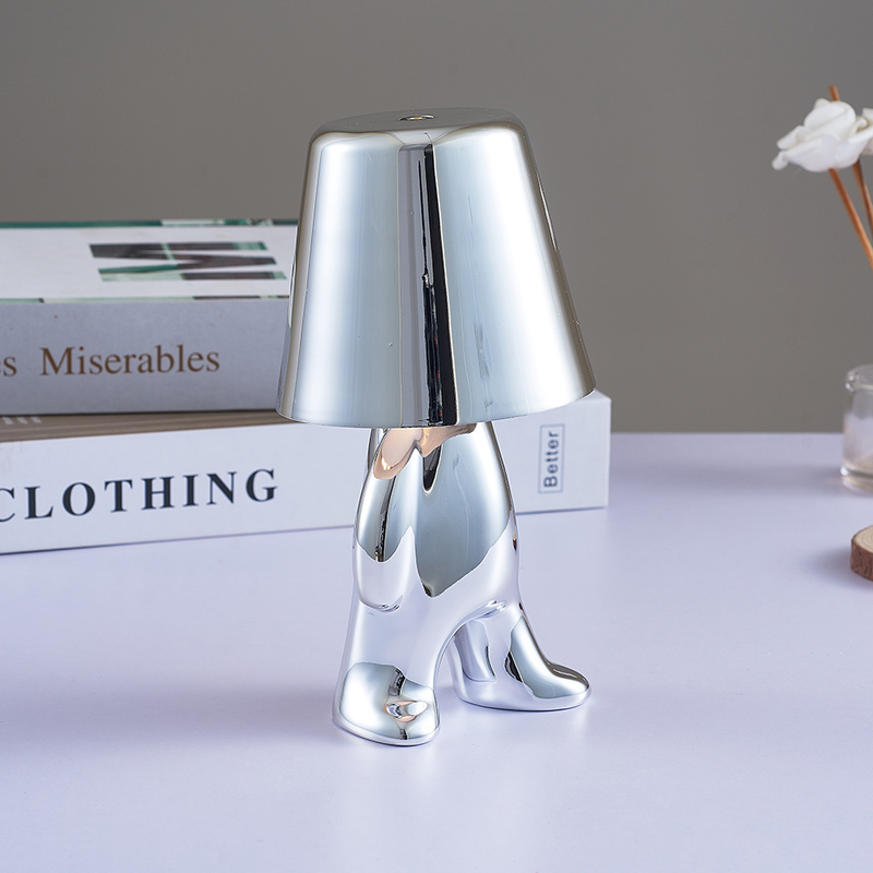 Lampe de Table à Induction créative, petit homme noir et doré, Rechargeable, décoration de la maison, lampe de nuit_voghion.com