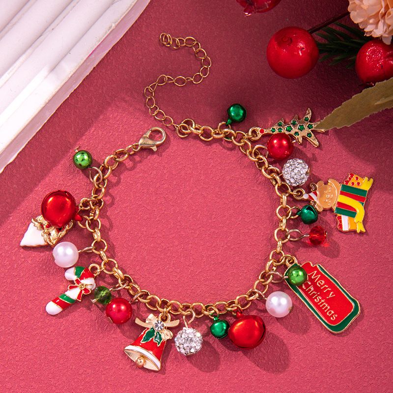 Bracelets à maillons et chaîne en argile souple en alliage avec sapin de Noël et élan mignons_voghion.com