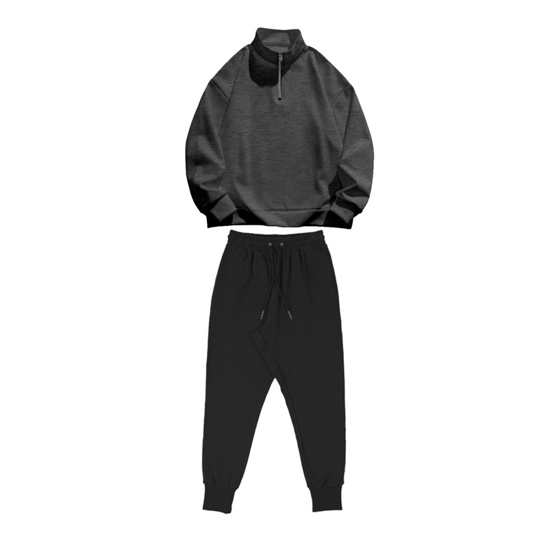 American Style Half-Zip Design Jacke 2023 Herbst Winter Stehkragen Pullover Herren Sweatshirt Lose Casual Set_voghion.com
