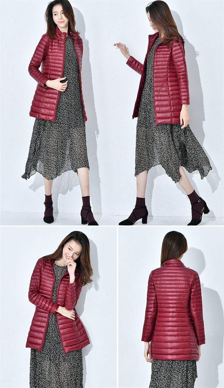 Women's Lightweight Down Jacket - Slim Fit Mid-Length Winter Coat With White Duck Feather, Stylish & Warm For Everyday Wear_voghion.com