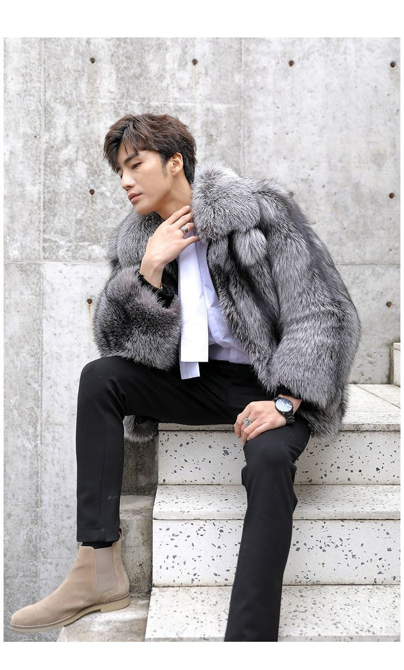 Men's clothing Autumn-winter fur men's coat Fashion casual silver fox fur coat thickened to keep warm_voghion.com