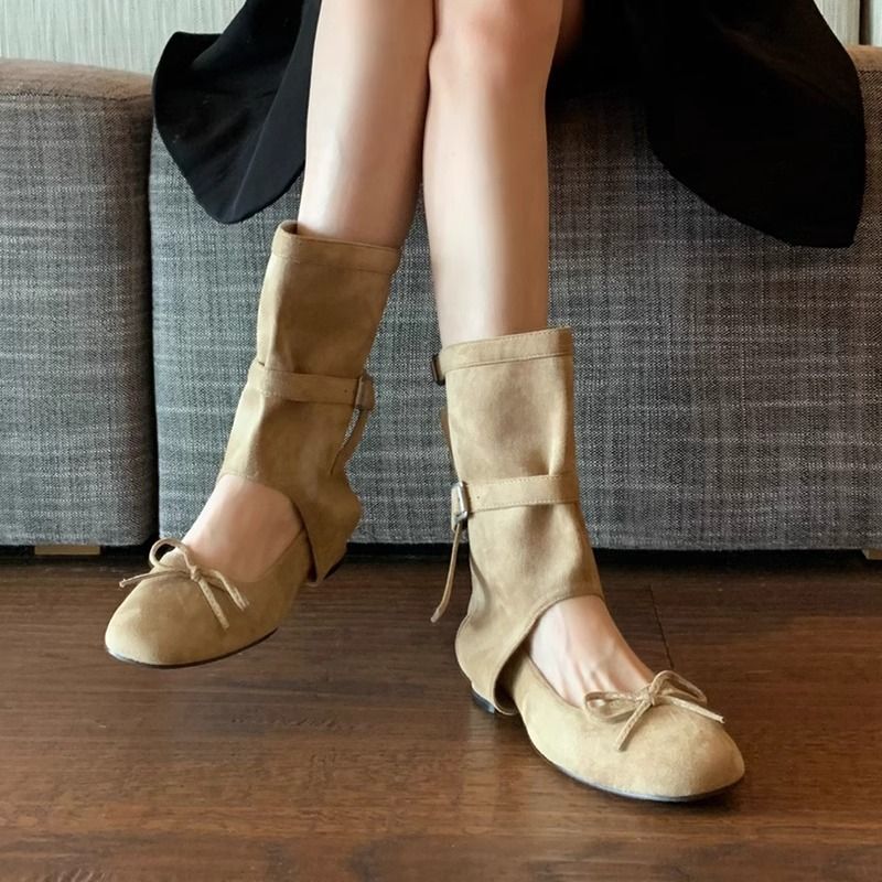 Stivali Melard 2025 Primavera Estate Nuovo Design Punta Rotonda Fiocco Versatile Tacco Grosso Sandali Ballerine_voghion.com