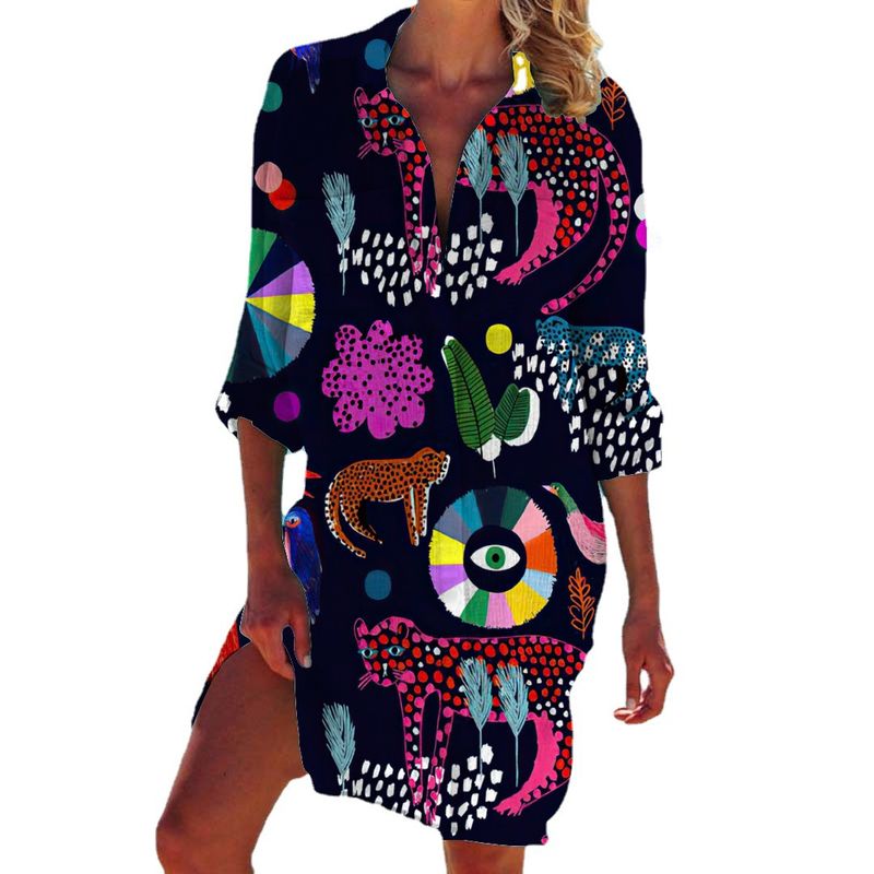 2022 New Bikini Jacket Swimsuit Cardigan Women's Printed Vacation Beach Shirt_voghion.com