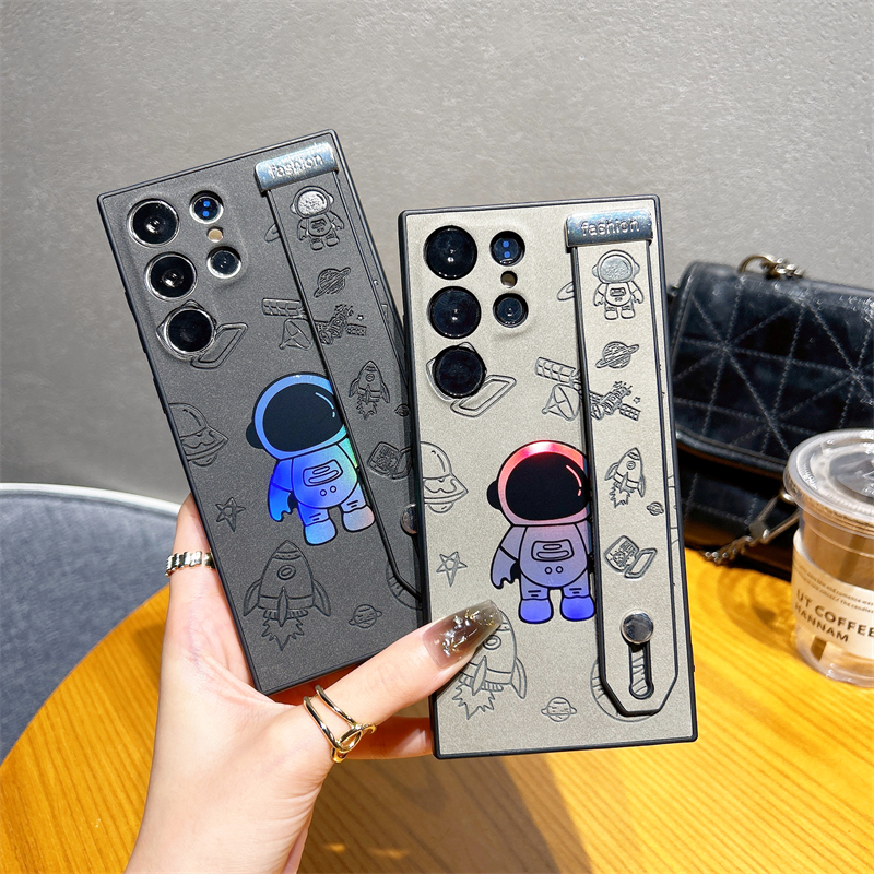 Husă din piele rezistentă la șocuri pentru Samsung Galaxy S23 S22 Ultra S23Ultra S22Ultra, cu suport pentru curea de încheietură, model astronaut laser_voghion.com
