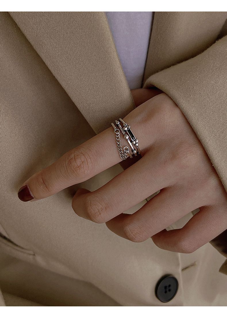 Sterling Silver Chain For Women 2021 New Trend Double Layer Multi-layer Index Finger Vintage Open Ring_voghion.com
