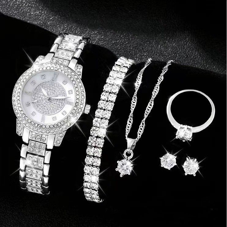 Set di orologi da polso di lusso con diamanti incastonati per donna - Elegante collezione di 5 orologi da polso al quarzo con funzione calendario_voghion.com