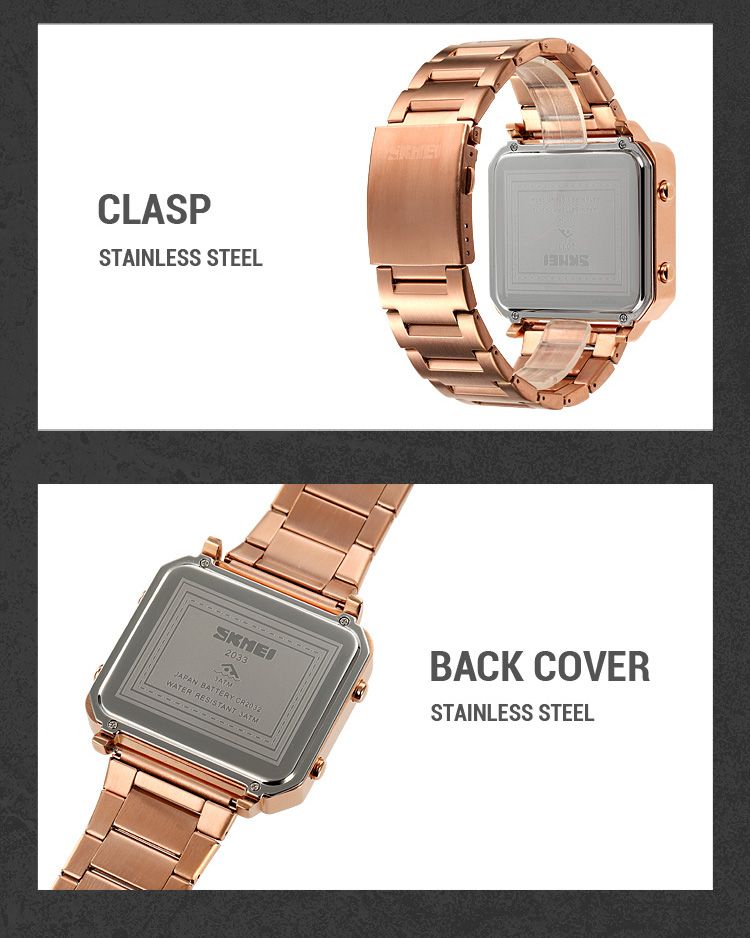 SKMEI 2033 Orologio elettronico rettangolare da uomo in metallo, digitale, impermeabile, con display LED, orologio da polso da uomo_voghion.com