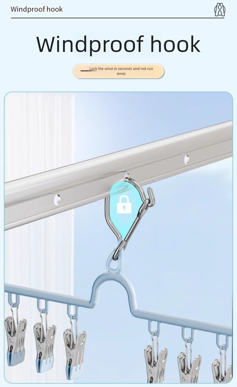 Drying Artifact Multi-Clip Clothes Hanger Home Balcony No Trace Stainless Steel Multi-Functional Underwear Windproof_voghion.com