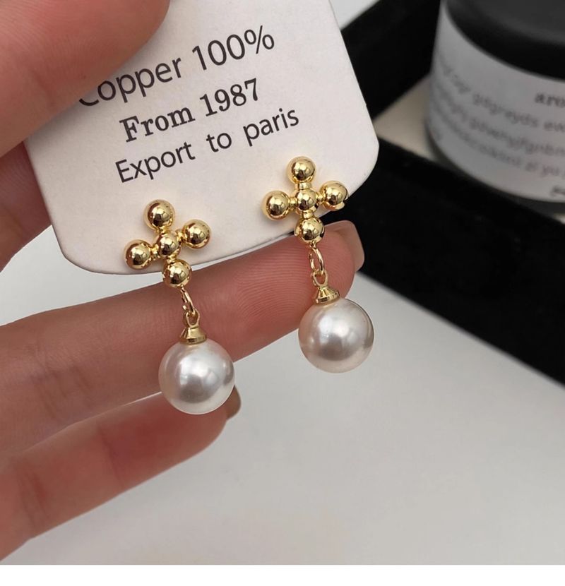 Orecchini a forma di croce con piccoli fiori e perle in stile Nana Ouyang per donna, stile di nicchia, con piastra antizanzara, non forati_voghion.com