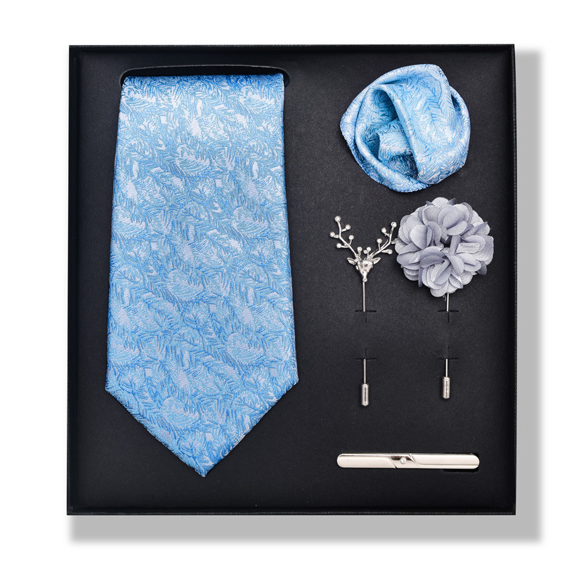 Set da uomo alla moda in tinta unita a righe con anacardi, confezione regalo da 6 pezzi, set con corsetto con fermacravatta e sciarpa quadrata_voghion.com
