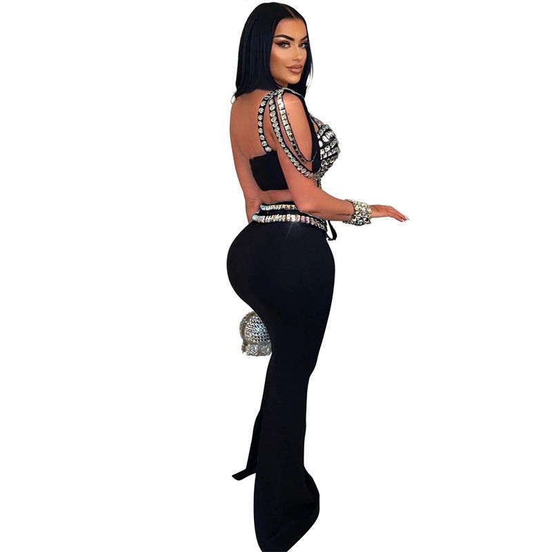 Abbigliamento da donna, nuovo top corto alla moda con diamanti e gonna sottile sui fianchi_voghion.com