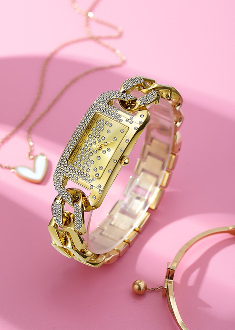Women's Elegant Square Crystal Watch - Fashionable Quartz Watch With Rhinestones For Girls And Students, Stainless Steel Clasp Quartz Watch Jewelry_voghion.com