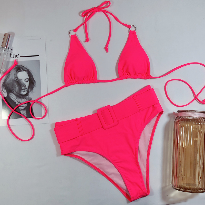 Badedragt Bikini Højtaljetrykt Halter Neck Bikini Dame Split Badedragt Badedragt_voghion.com