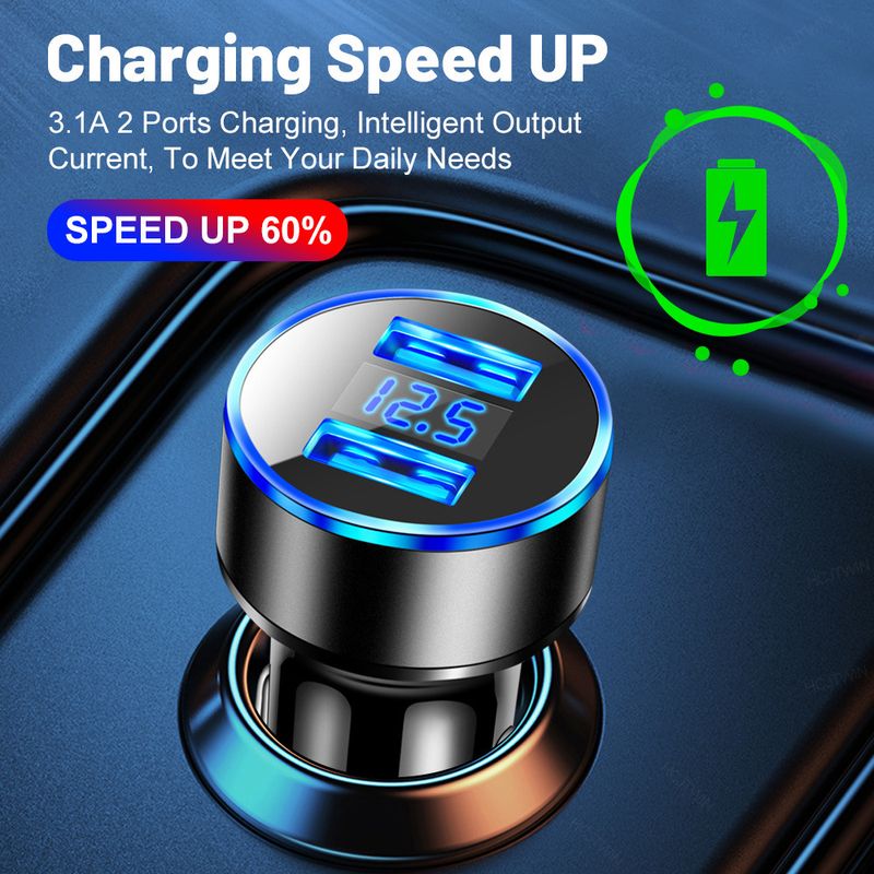 Zigarettenanzünder 3.1A Digital Dual Port USB Ladegerät, Een bis Zwee 2-Port Auto Elektroapparat_voghion.com