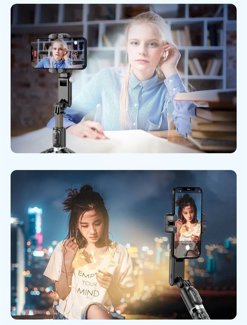 Roreta Desktop Nach Dem Aufnahmemodus Gimbal Stabilisator Selfie Stick Stativ Mit Fülllicht Für Handy_voghion.com