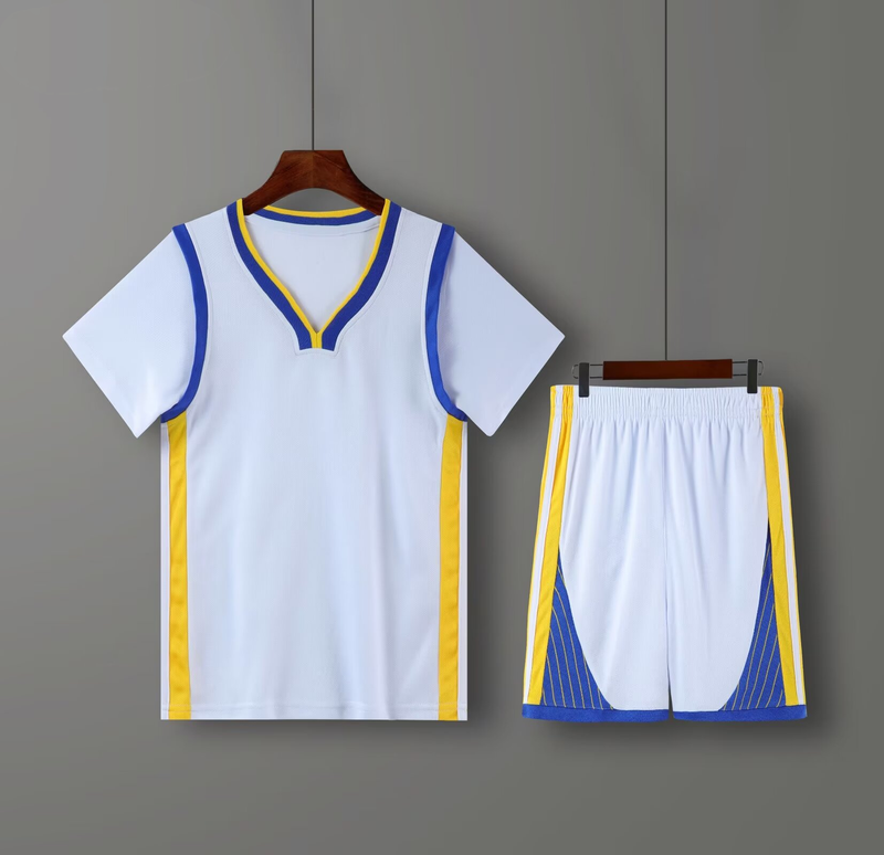 Nuovo set completo per bambini, maglia blu finta in due pezzi, uniforme da allenamento per studenti con uniforme da squadra a maniche corte, da uomo_voghion.com