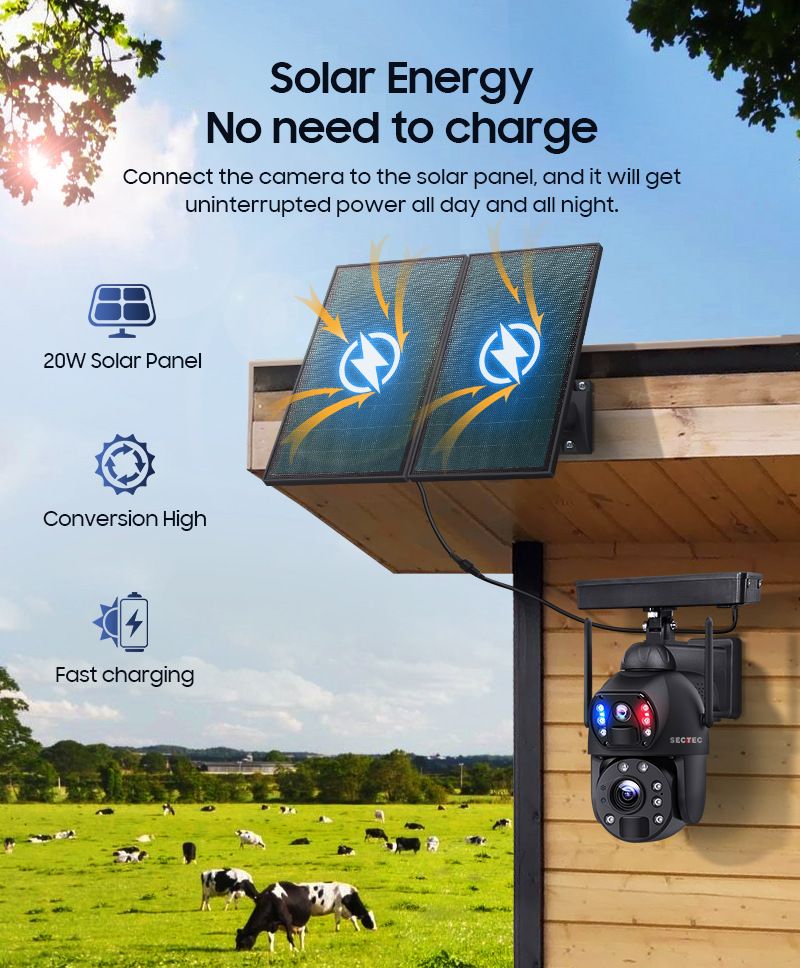 Outdoor Solar 4G Security Camera - Dual-Lens HD Surveillance Low Power Consumption Weatherproof Night Vision AI Motion Detection Wireless Monitoring_voghion.com